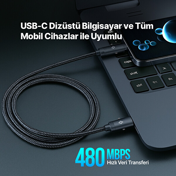Ttec 2Dk62S Extremecable Hip USB-C –USB-C 60W PD/Qc 120Cm Hızlı Şarj/Data Kablosu Siyah