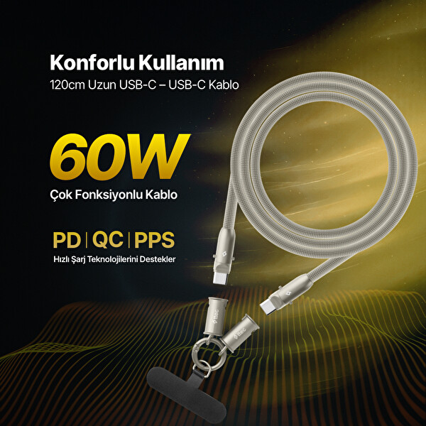 Ttec 2Dk62S Extremecable Hip USB-C –USB-C 60W PD/Qc 120Cm Hızlı Şarj/Data Kablosu Siyah
