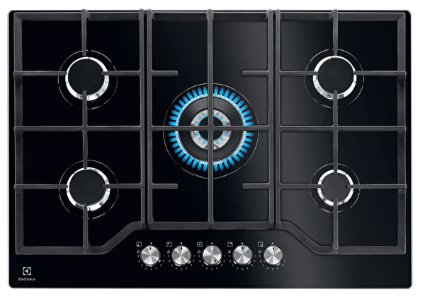 Electrolux KGG75362K 600 Serisi StepPower 75 cm Döküm Izgaralı WOK Bekli Siyah Cam Gazlı Ankastre Ocak