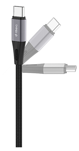 Tditec 2DK63S AlumiCable USB-C USB-C 60W PD/QC Gamer Oyuncu 1.5 M Hızlı Şarj/Data Kablosu Siyah