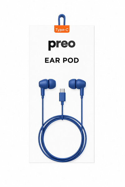 Preo Ear Pod Type C Kulakiçi Silikonlu Kulaklık Mavi