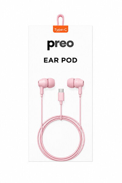 Preo Ear Pod Type C Kulakiçi Silikonlu Kulaklık Pembe