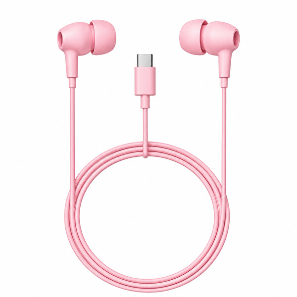 Preo Ear Pod Type C Kulakiçi Silikonlu Kulaklık Pembe 4