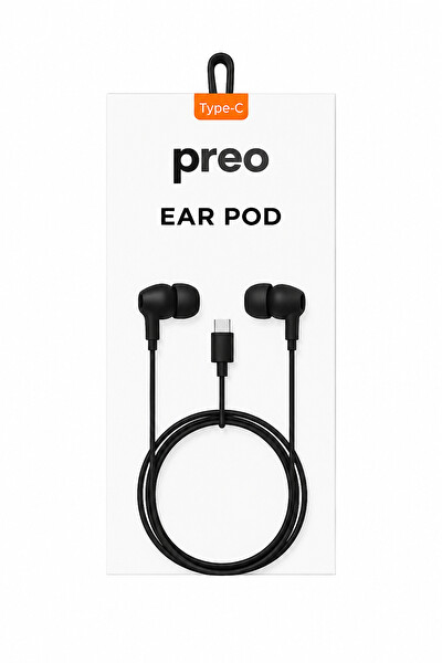Preo Ear Pod Type C Kulakiçi Silikonlu Kulaklık Siyah 2