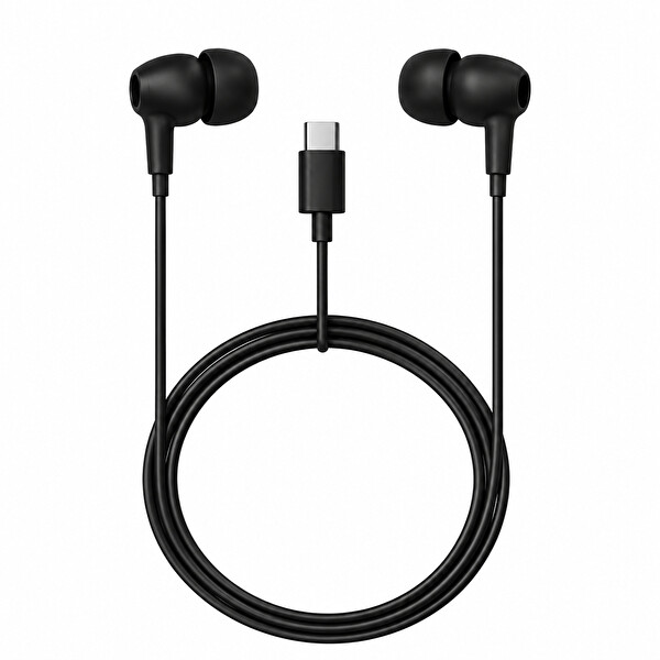 Preo Ear Pod Type C Kulakiçi Silikonlu Kulaklık Siyah 4