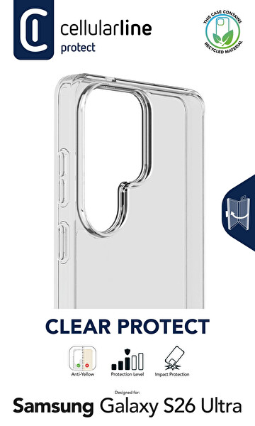 Cellular Line Samsung Galaxy S26 Ultra Antibakteriyel Sert Şeffaf ClearDuo Kılıf 2