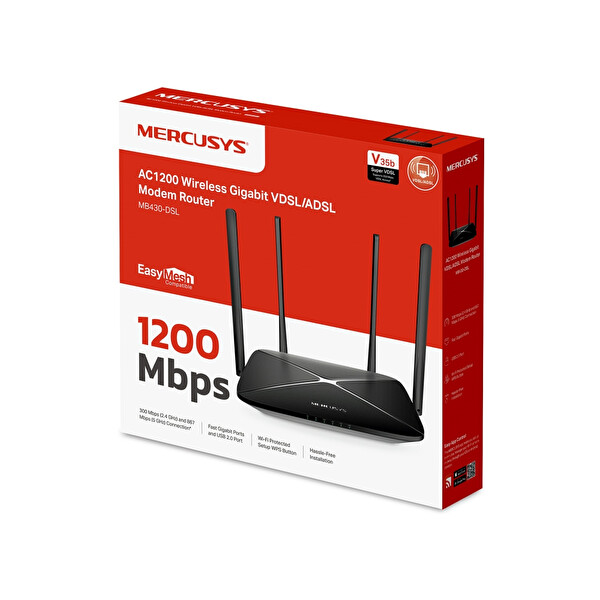Mercusys MB430-DSL AC1200 Gigabit VDSL/ADSL Modem Router 350 Mbps Süper VDSL Fiber Uyumlu