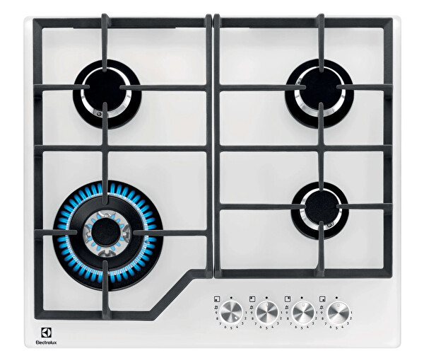 Electrolux KGG64362W Gazlı Döküm Izgaralı Wok Beyaz Cam Ankastre Ocak
