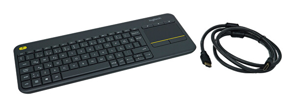 Logitech K400+ TV Klavyesi ve Altın Uçlu Örgülü 1.5M HDMI Kablo
