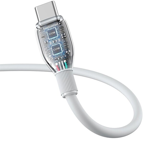 Baseus Pudding Serisi Type-C - Type-C 100W 5A 1.2M Beyaz Hızlı Şarj Kablosu