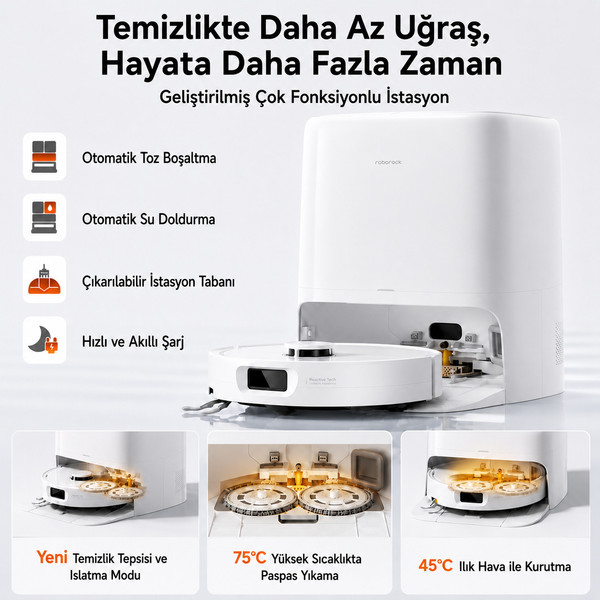 Roborock Qrevo 2 Pro Çöp İstasyonlu Robot Süpürge Beyaz 8