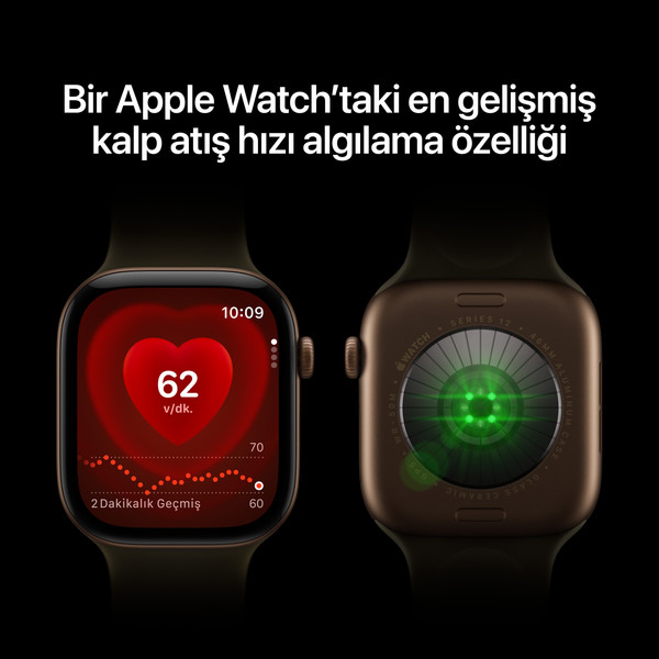 Apple Watch Series 12 GPS 46mm Koyu Bronz Alüminyum Kasa ve Klasik Zeytin Yeşili Spor Kordon - M/L