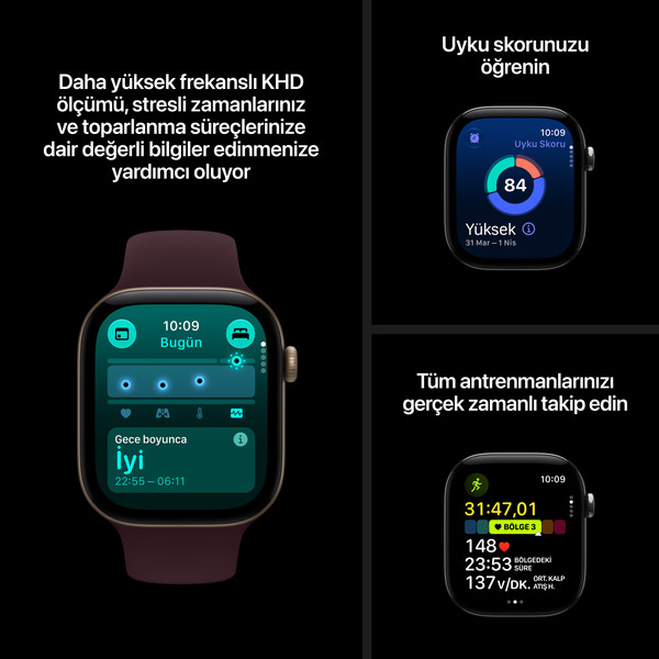 Apple Watch Series 12 GPS 46mm Koyu Bronz Alüminyum Kasa ve Klasik Zeytin Yeşili Spor Kordon - M/L