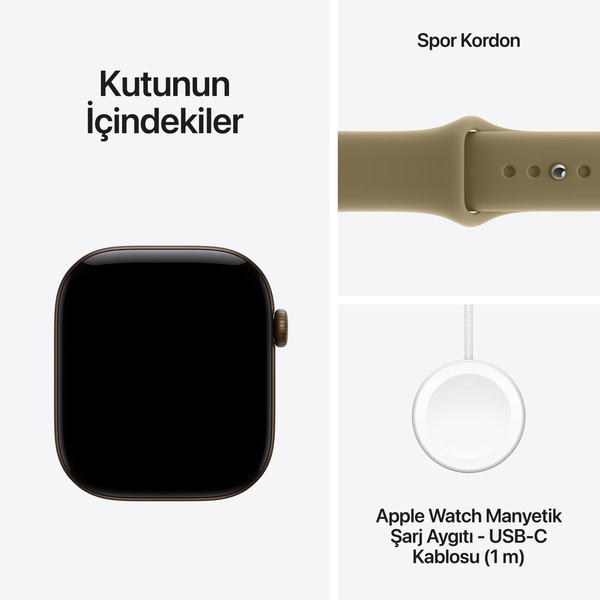 Apple Watch Series 12 GPS 46mm Koyu Bronz Alüminyum Kasa ve Klasik Zeytin Yeşili Spor Kordon - M/L