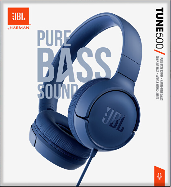 JBL T500 Kulak Üstü Mikrofonlu Kulaklık Mavi