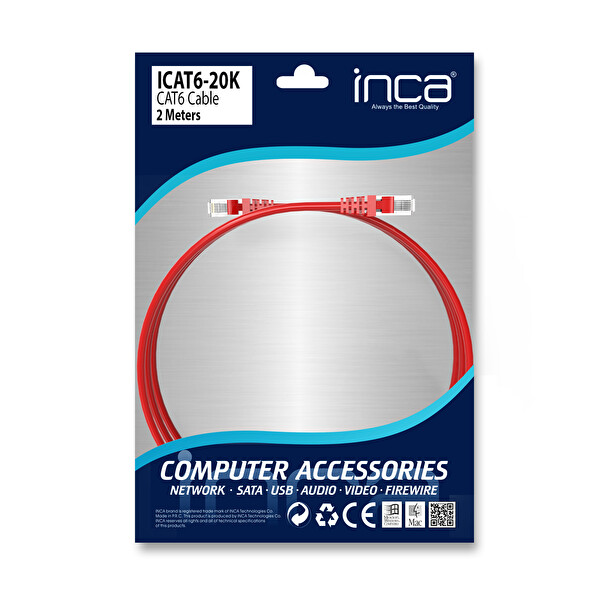 Inca Icat6 20K  2Mt Kırmızı Cat6 Kablo 7