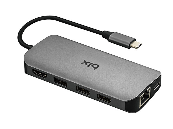 Bix BX10HB Type C To 3 USB 3.0 Gigabit Ethernet Ultra HD 4K HDMI PD Şarj 2 SD Card Çevirici