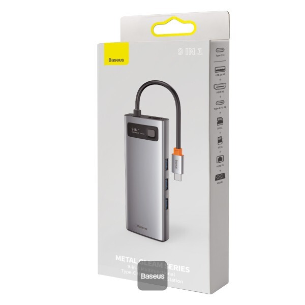 Baseus Metal Gleam 9 İn1 Multifonksiyonal Type-C Hub Gri Dock Station