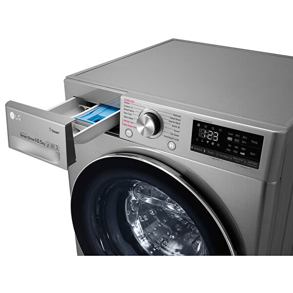 LG F4V5RYP2T 10.5 KG 1400 Devir Buharlı Çamaşır Makinesi Metalik