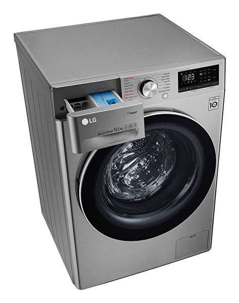 LG F4V5RYP2T 10.5 KG 1400 Devir Buharlı Çamaşır Makinesi Metalik