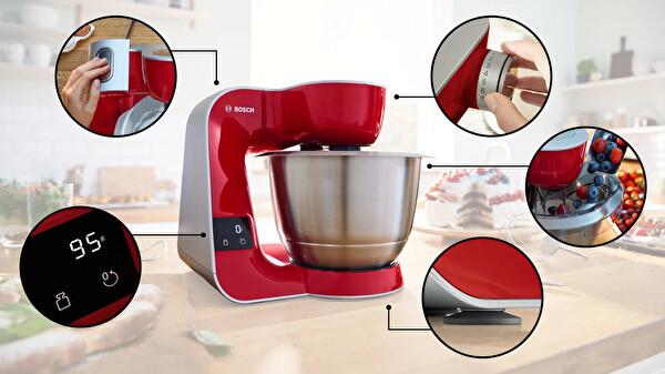Bosch MUM5X720 MUM5 1000W Kırmızı Gümüş Mutfak Robotu  4