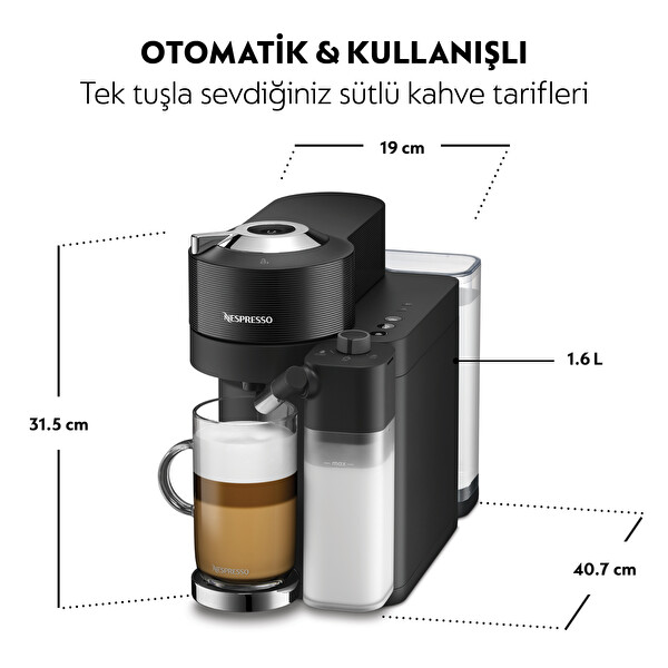 Nespresso Vertuo Latissima Siyah Süt Çözümlü Kahve Makinesi