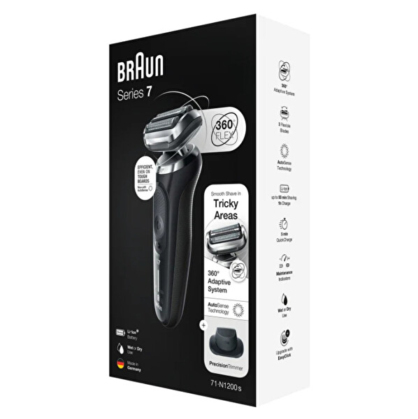 Braun 7 Serisi N1200s AutoSense 360 Flex EasyClick Islak ve Kuru Kablosuz Tıraş Makinesi