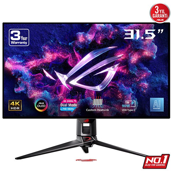 Asus Rog Swift PG32UCDP 31.5 OLED Dual 4K240Hz Freesync Gsync 0.03ms DP HDMI USBC Gaming Monitör