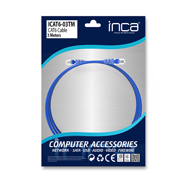 Inca ICAT6-03TM CAT6 3m Mavi Kablo