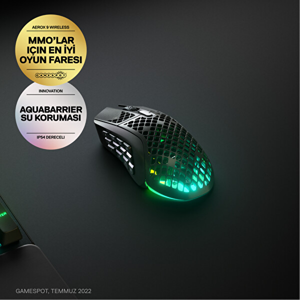 SteelSeries Aerox 9 Ultra Hafif MOBA/MMO Kablosuz Oyuncu Mouse