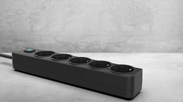 INCA IPW-44SY 5 PORT AKIM KORUMALI LED TUŞLU PRIZ 1.5M - SIYAH