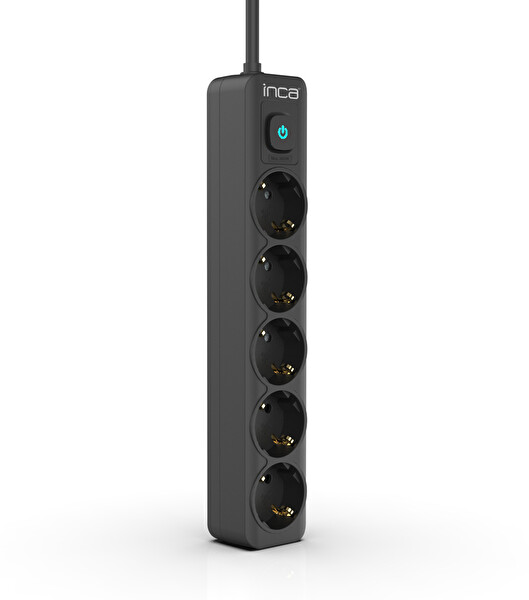 INCA IPW-44SY3 5 PORT AKIM KORUMALI LED TUŞLU PRIZ 3M - SIYAH
