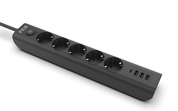 INCA IPW-44TU 5 PORT 2X USB+ TYPE-C AKIM KORUMALI LED TUŞLU PRIZ 1.5M - SIYAH