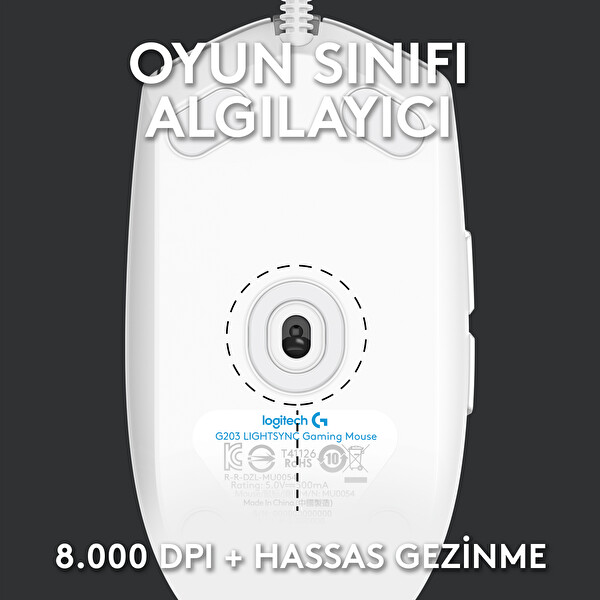 Logitech G203 Lightsync Oyuncu Mouse Beyaz