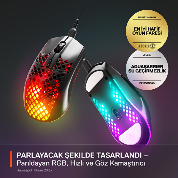 SteelSeries Aerox 3 Onyx TrueMove Core Optik Sensör Ultra Hafif Suya Dayanıklı Gaming Mouse Siyah