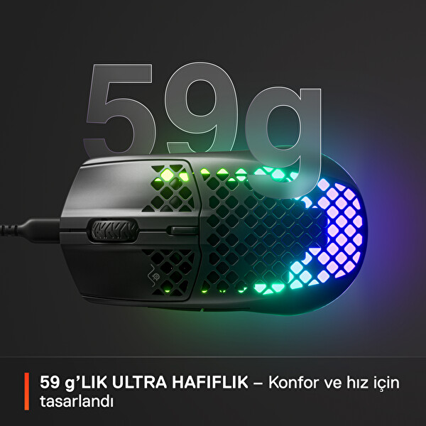 SteelSeries Aerox 3 Onyx TrueMove Core Optik Sensör Ultra Hafif Suya Dayanıklı Gaming Mouse Siyah