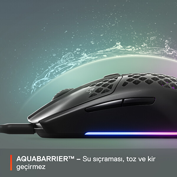 SteelSeries Aerox 3 Onyx TrueMove Core Optik Sensör Ultra Hafif Suya Dayanıklı Gaming Mouse Siyah