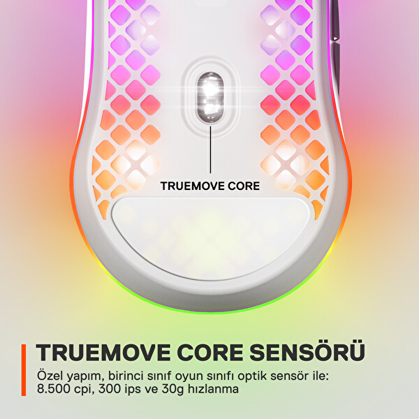 Steelseries Aerox 3 Snow TrueMove Core Optik Sensör Ultra Hafif Suya Dayanıklı Gaming Mouse