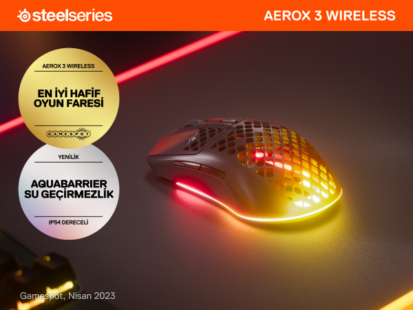 Steel Series Aerox 3 Kablosuz Onyx TrueMove Air Optik Sensör Ultra Hafif Gaming Mouse Siyah