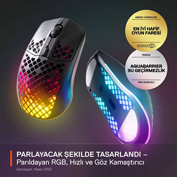 Steel Series Aerox 3 Kablosuz Onyx TrueMove Air Optik Sensör Ultra Hafif Gaming Mouse Siyah