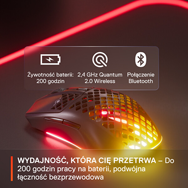 Steel Series Aerox 3 Kablosuz Onyx TrueMove Air Optik Sensör Ultra Hafif Gaming Mouse Siyah