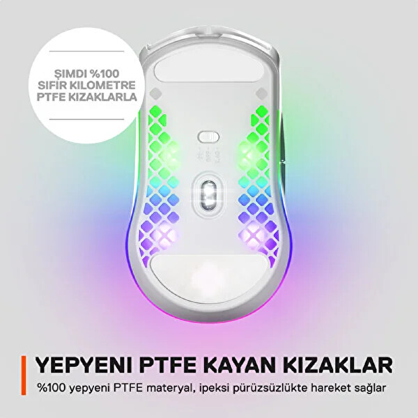 Steel Series Aerox 3 Kablosuz Snow TrueMove Air Optik Sensör Ultra Hafif Gaming Mouse Beyaz
