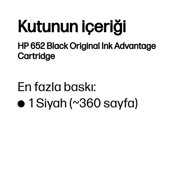 HP 652 F6V25Ae Mürekkep Kartuş Siyah
