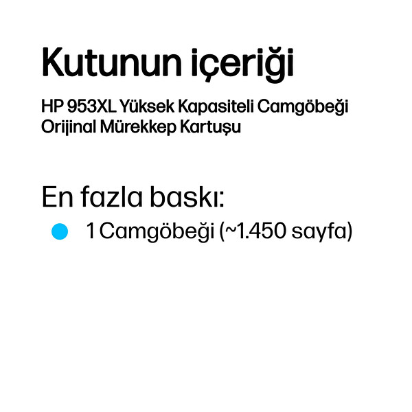 HP 953Xl Cyan Yüksek Kapasiteli Mürekkep Kartuşu (F6U16Ae)