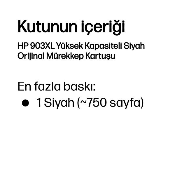 HP 903xl T6m15ae Yüksek Kapasiteli 825 Sayfa Mürekkep Kartuşu Siyah