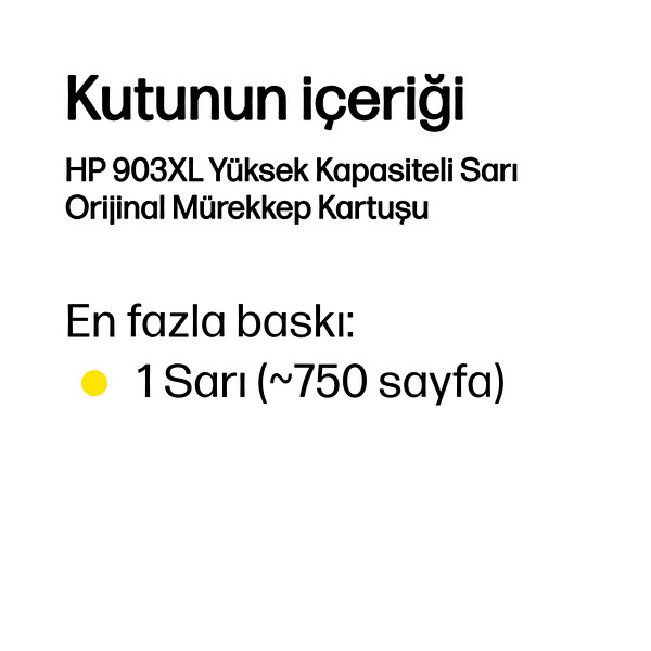 HP 903Xl Sarı Yüksek Kapasiteli Mürekkep Kartuşu (T6M11AeE)