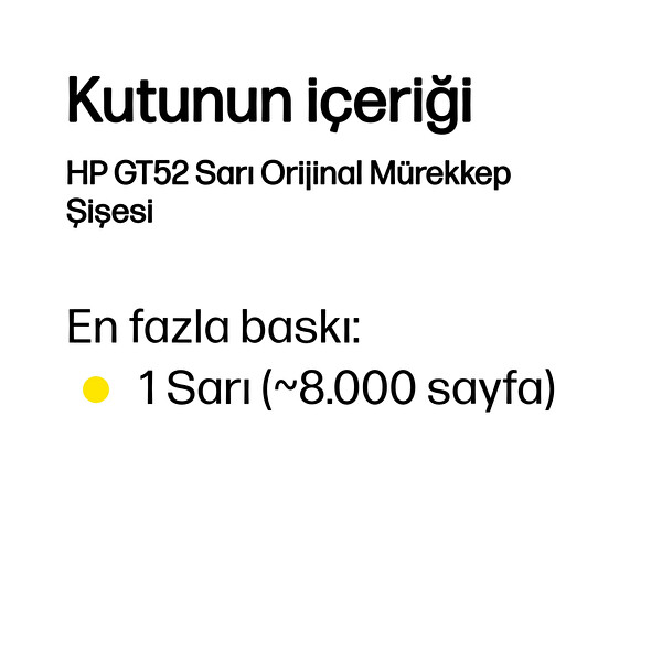 HP Gt52 Sarı Şişe Mürekkep Kartuşu M0H56Ae 2