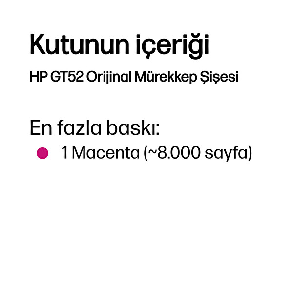 HP Gt52 Magenta Şişe Mürekkep Kartuşu M0H55Ae 2