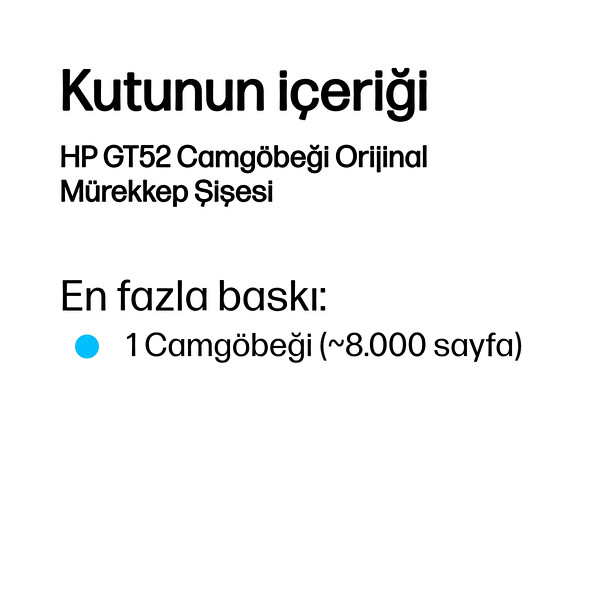 HP Gt52 Cyan Şişe Mürekkep Kartuşu (M0H54Ae)