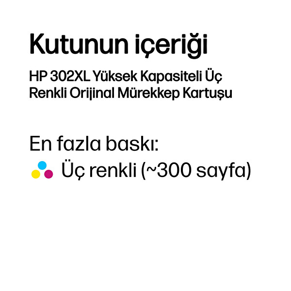 HP 302Xl F6U67AE Üç Renkli Kartuş